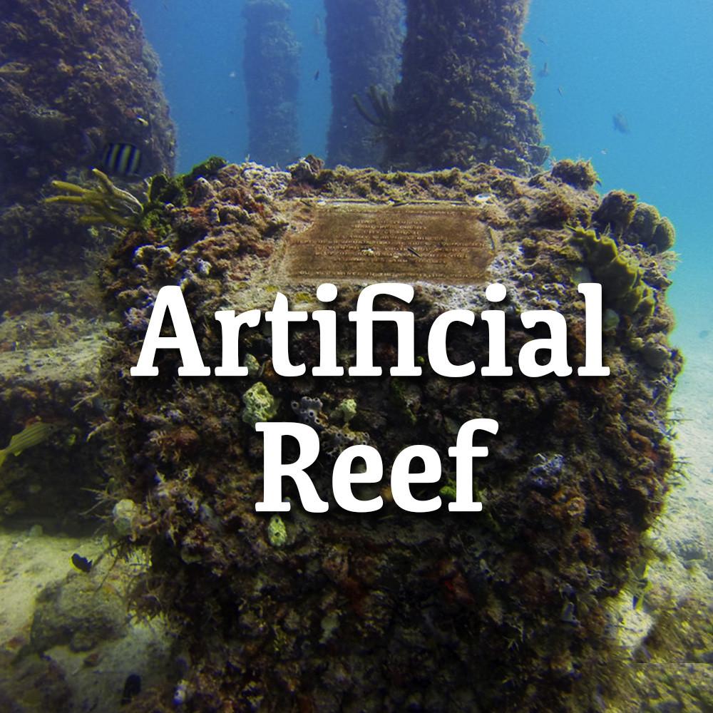 Artificial_reef_5000x a sign on a rock with Hollywood Sign in the background